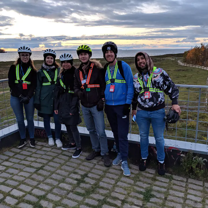 Waypoint cyclists together by the coast